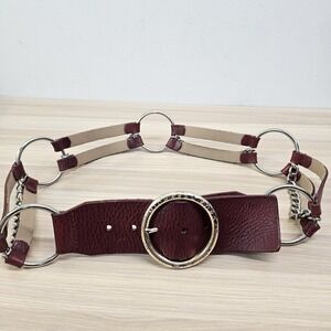 Michael Kors Waist Belt Womens Large Burgundy Chain Leather Ring Boho Statement